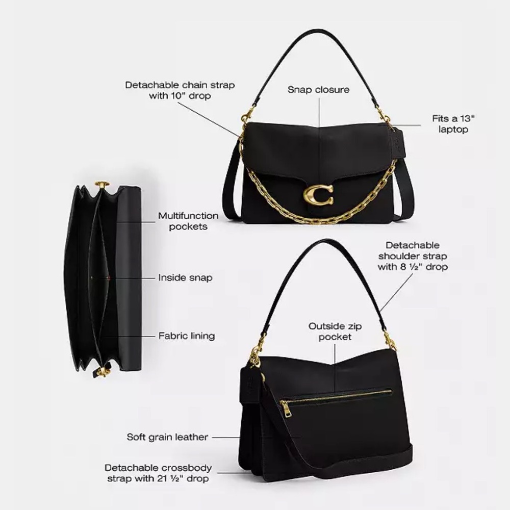 Coach Black Leather Shoulder Bag with Gold Hardware and Chain Accent - Picture 12 of 16